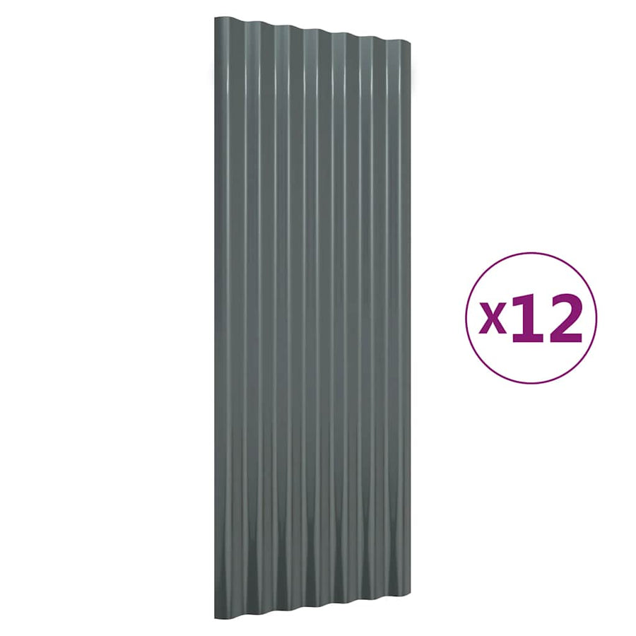 Roof Panels 12 pcs Galvanised Steel Anthracite 100x36 cm