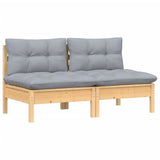 2-Seater Garden Sofa with Grey Cushions Solid Wood Pine - Side View