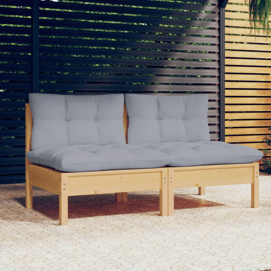 2-Seater Garden Sofa with Grey Cushions Solid Pinewood