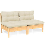 2-Seater Garden Sofa with Cream Cushions Solid Wood Pine - Front View