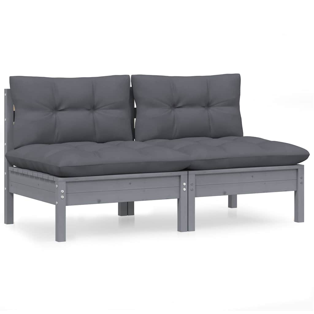 2-Seater Garden Sofa with Anthracite Cushions Solid Pinewood