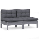 2-Seater Garden Sofa with Anthracite Cushions Solid Pinewood - Front View
