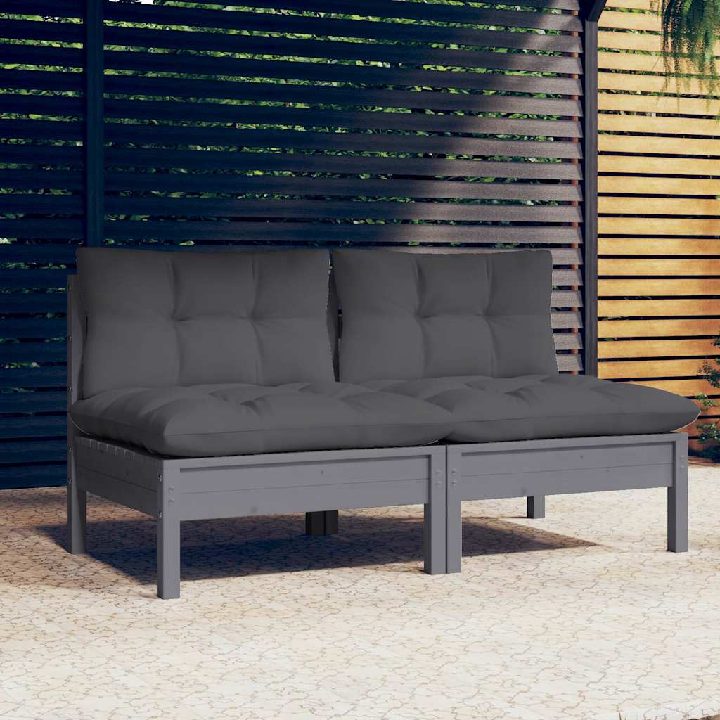 2-Seater Garden Sofa with Anthracite Cushions Solid Pinewood