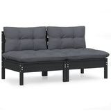 2-Seater Garden Sofa with Anthracite Cushions Solid Wood Pine - Front View