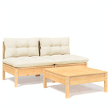 3 Piece Garden Lounge Set with Cream Cushions Pinewood - Front View