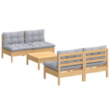 5 Piece Garden Lounge Set with Grey Cushions Pinewood - Side View