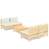 5 Piece Garden Lounge Set with Cream Cushions Pinewood - Front View