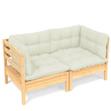 2-Seater Garden Sofa with Cream Cushions Solid Wood Pine - Front View