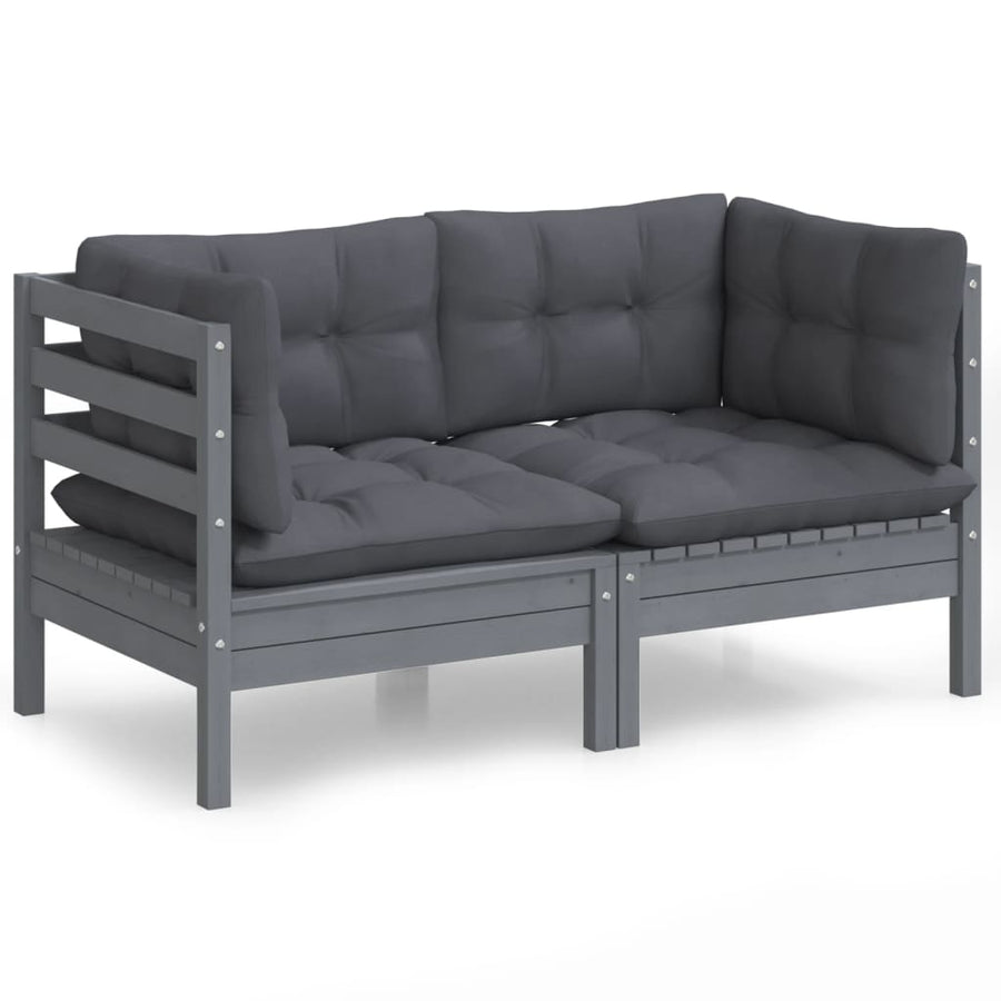 2-Seater Garden Sofa with Anthracite Cushions Solid Pinewood