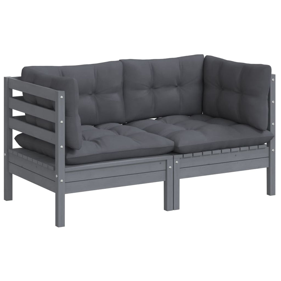 2-Seater Garden Sofa with Anthracite Cushions Solid Pinewood