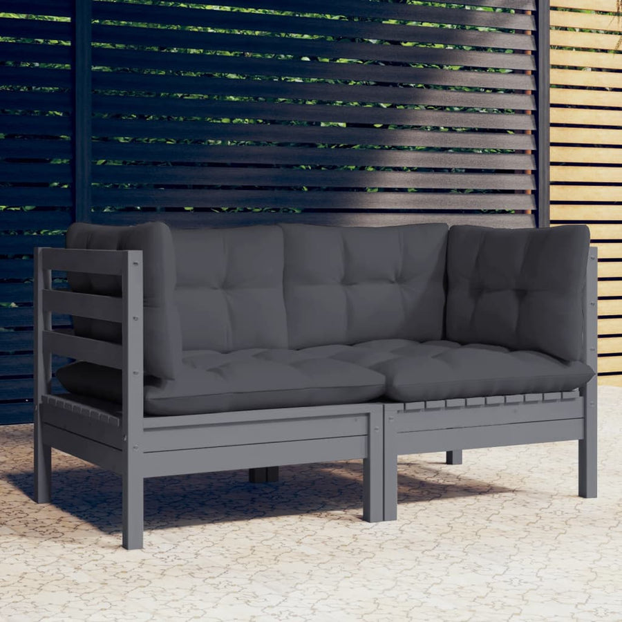2-Seater Garden Sofa with Anthracite Cushions Solid Pinewood