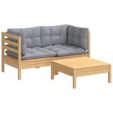 3 Piece Garden Lounge Set with Grey Cushions Pinewood - Side View