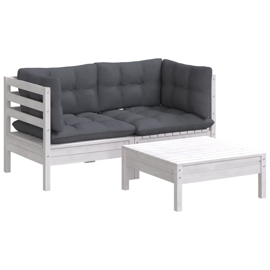 3 Piece Garden Lounge Set with Anthracite Cushions Pinewood