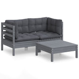3 Piece Garden Lounge Set with Anthracite Cushions Pinewood - Front View