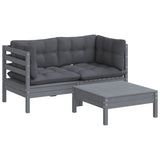 3 Piece Garden Lounge Set with Anthracite Cushions Pinewood - Side View