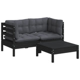 3 Piece Garden Lounge Set with Anthracite Cushions Pinewood - Side View
