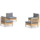 4 Piece Garden Lounge Set with Grey Cushions Pinewood
