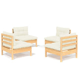 4 Piece Garden Lounge Set with Cream Cushions Pinewood - Front View