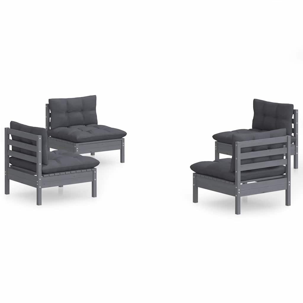 4 Piece Garden Lounge Set with Anthracite Cushions Pinewood