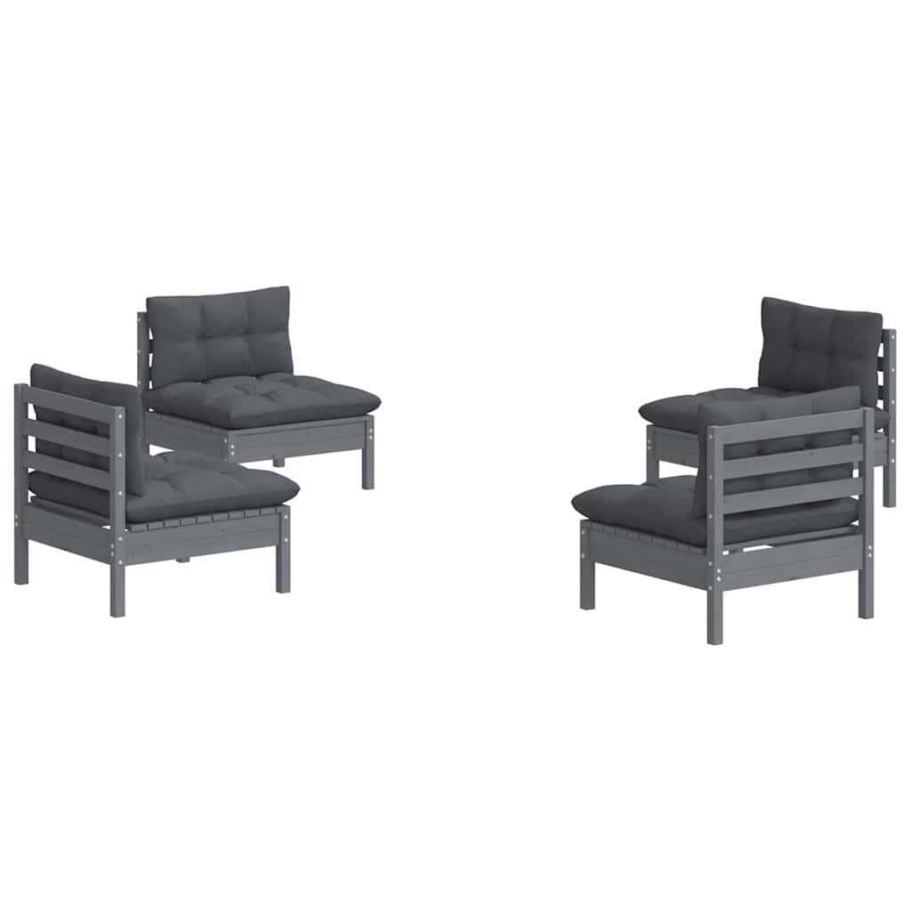 4 Piece Garden Lounge Set with Anthracite Cushions Pinewood