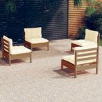 4 Piece Garden Lounge Set with Cream Cushions Pinewood