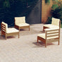 4 Piece Garden Lounge Set with Cream Cushions Pinewood