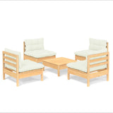 5 Piece Garden Lounge Set with Cream Cushions Pinewood - Front View