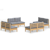 8 Piece Garden Lounge Set with Grey Cushions Pinewood - Front View
