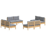 8 Piece Garden Lounge Set with Grey Cushions Pinewood - Side View