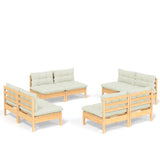 8 Piece Garden Lounge Set with Cream Cushions Pinewood