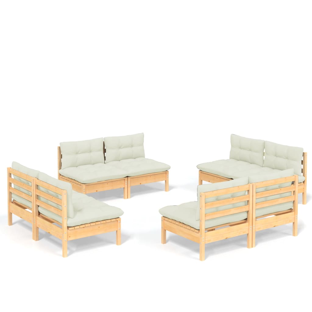 8 Piece Garden Lounge Set with Cream Cushions Pinewood