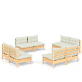 8 Piece Garden Lounge Set with Cream Cushions Pinewood - Front View