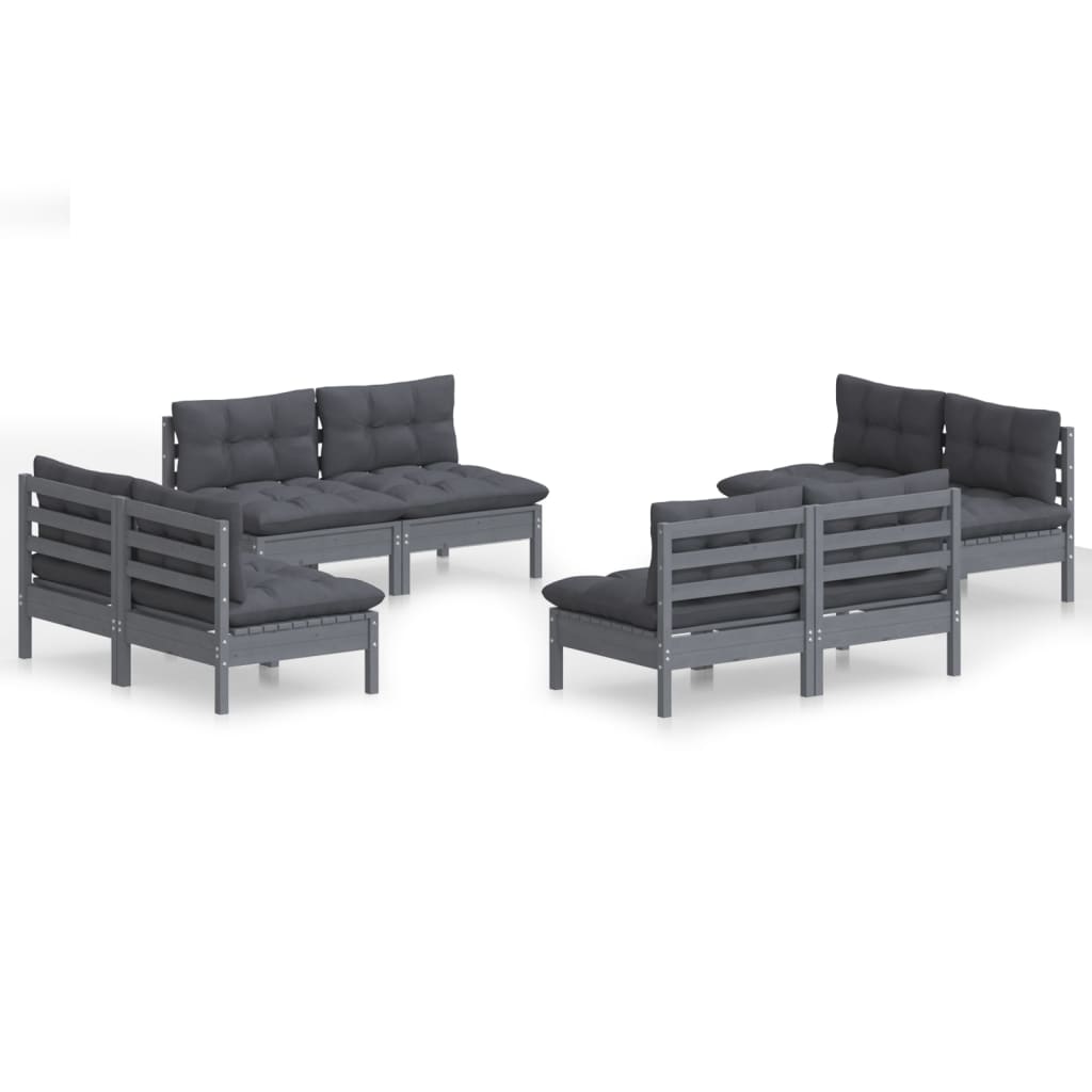 8 Piece Garden Lounge Set with Anthracite Cushions Pinewood