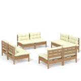 8 Piece Garden Lounge Set with Cream Cushions Pinewood