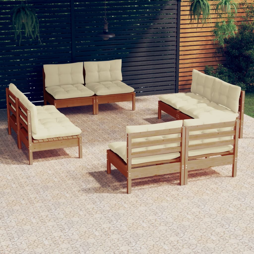 8 Piece Garden Lounge Set with Cream Cushions Pinewood
