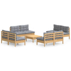9 Piece Garden Lounge Set with Grey Cushions Pinewood