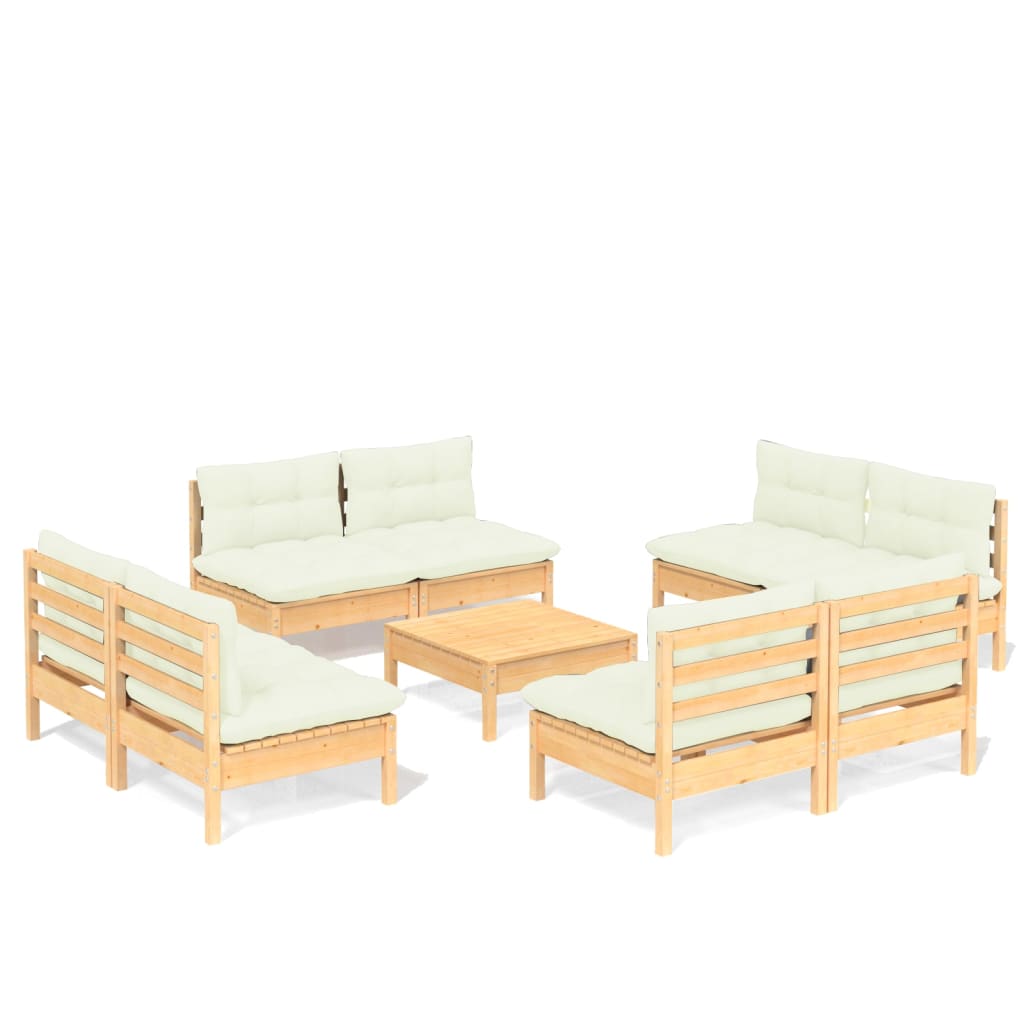 9 Piece Garden Lounge Set with Cream Cushions Pinewood
