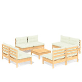 9 Piece Garden Lounge Set with Cream Cushions Pinewood - Front View