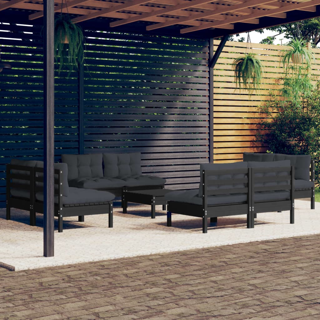 9 Piece Garden Lounge Set with Anthracite Cushions Pinewood