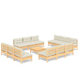 13 Piece Garden Lounge Set with Cream Cushions Pinewood - Front View