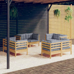 8 Piece Garden Lounge Set with Grey Cushions Pinewood
