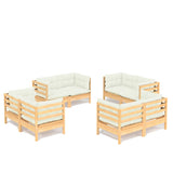 8 Piece Garden Lounge Set with Cream Cushions Pinewood - Front View