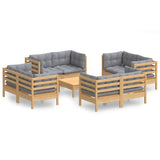 9 Piece Garden Lounge Set with Grey Cushions Pinewood - Front View