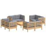9 Piece Garden Lounge Set with Grey Cushions Pinewood - Side View
