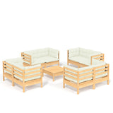 9 Piece Garden Lounge Set with Cream Cushions Pinewood