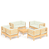 9 Piece Garden Lounge Set with Cream Cushions Pinewood - Front View