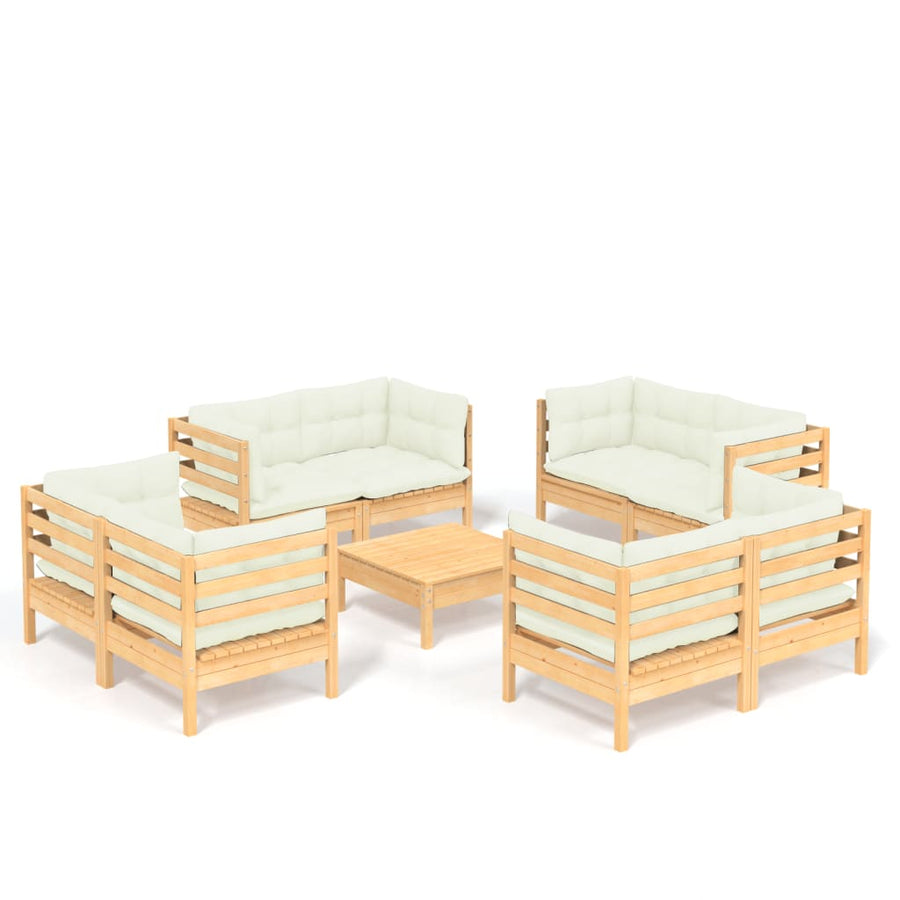 9 Piece Garden Lounge Set with Cream Cushions Pinewood