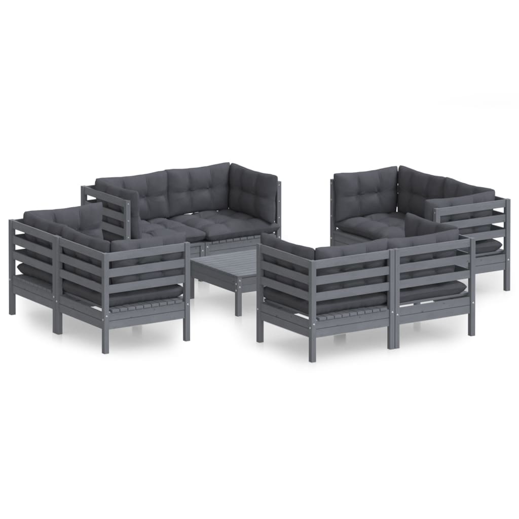 9 Piece Garden Lounge Set with Anthracite Cushions Pinewood