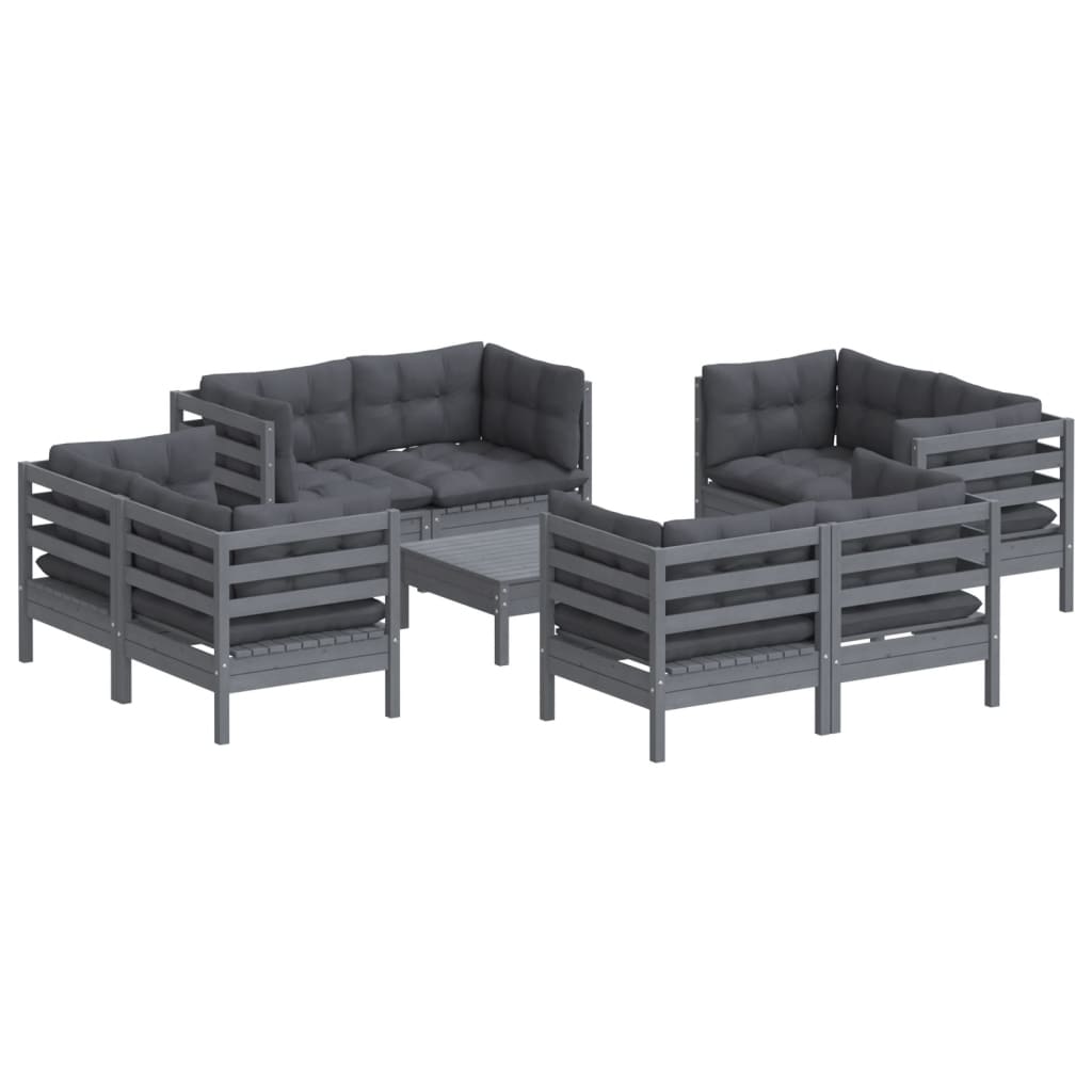 9 Piece Garden Lounge Set with Anthracite Cushions Pinewood