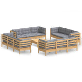 13 Piece Garden Lounge Set with Grey Cushions Pinewood - Front View